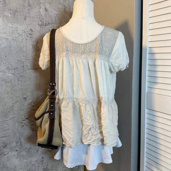 Cream Xhilaration Short Sleeve Top with Ruffle Details - Picture 6 of 7